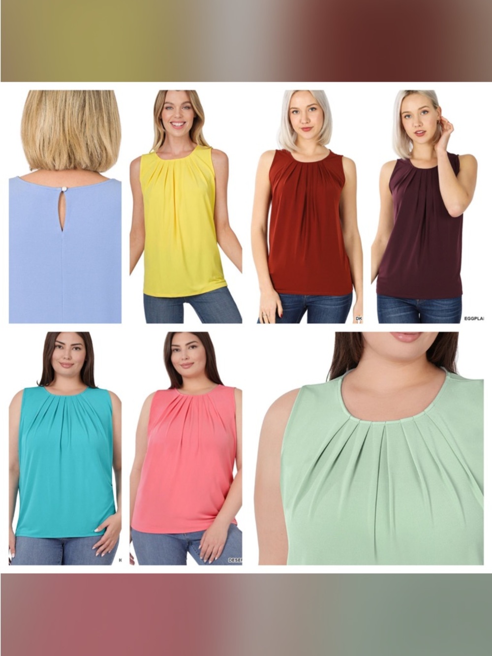 Pleated Neck Sleeveless Tank Top - Mint